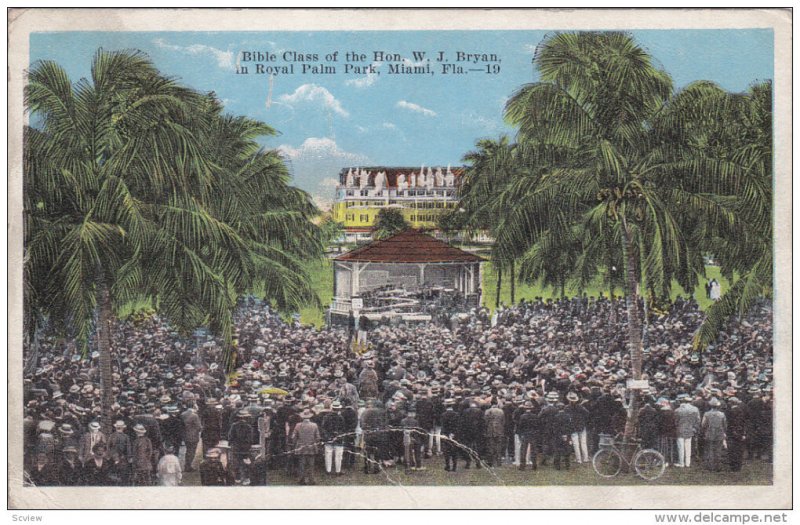 MIAMI, Florida, 1900-1910's; Bible Class Of The Hon, W.J. Bryan, Royal Palm Park