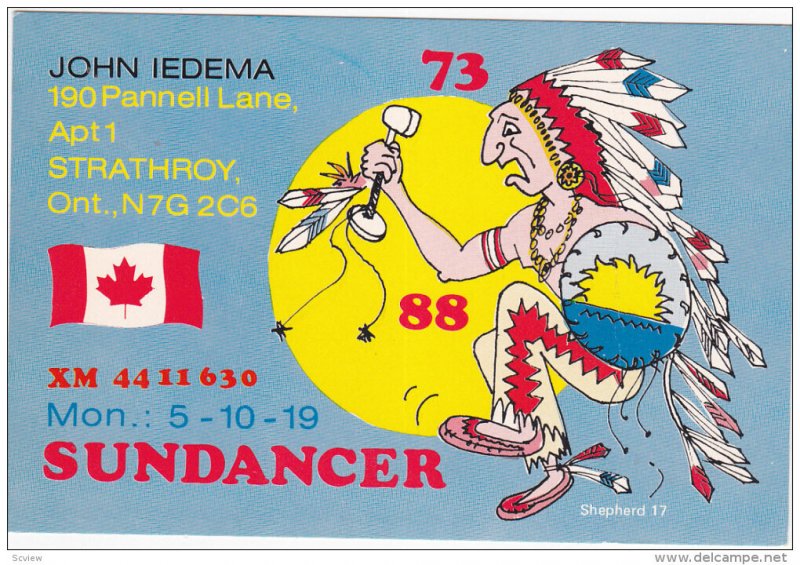 QSL Radio Postcard , STRATHROY , Ontario , Canada , 50-60s : SUNDANCER