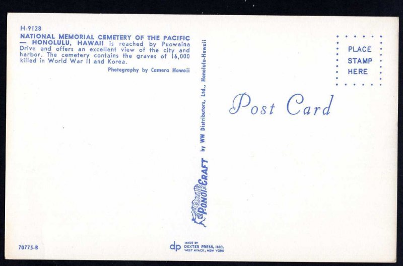 Hawaii HONOLULU National Memorial Cemetery of the Pacific graves 16,000 - Chrome