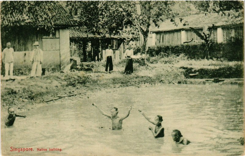 PC CPA SINGAPORE, NATIVE BATHING, Vintage Postcard (b18658)