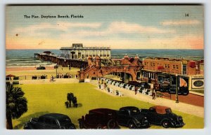 The Pier Daytona Beach Florida Postcard Beach Linen Old Cars Ocean  Buildings