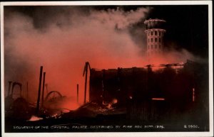 London England Crystal Palace Fire of 1936 Tinted Real Photo Vintage Postcard