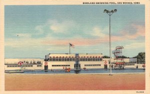 DES MOINES, Iowa IA   BIRDLAND SWIMMING POOL  Roadside  ca1940's Linen Postcard