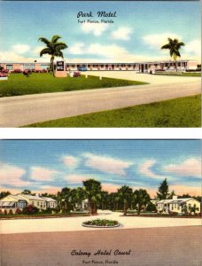 2~Postcards Fort Pierce, FL Florida  PARK MOTEL & COLONY HOTEL COURT  Roadside