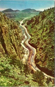Postcard CO Big Thompson Canyon road and river near Estes Park