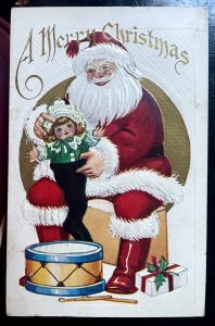 Vintage Victorian Postcard 1925 A Merry Christmas - Santa with Toys