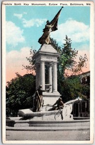 Francis Scott Key Monument Eutaw Place Baltimore Maryland MD Statue Postcard