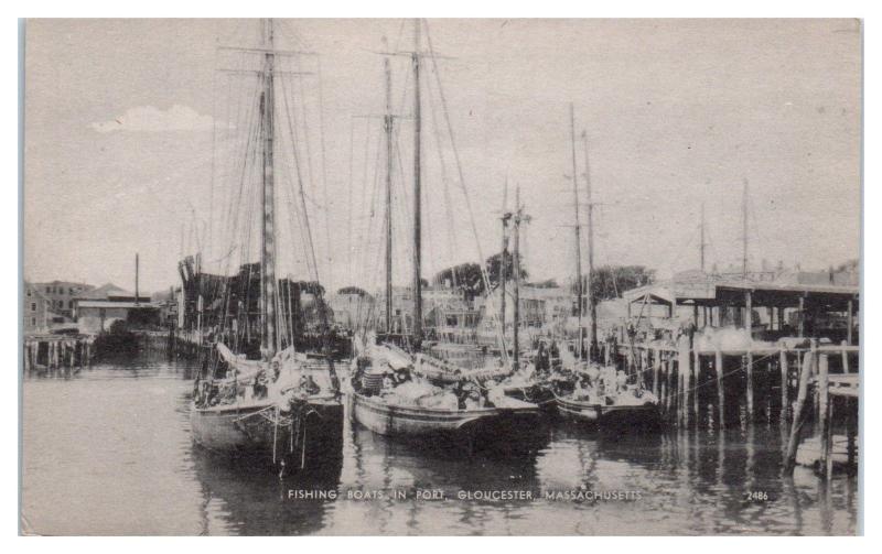 Fishing Boats in Port, Gloucester, MA Postcard