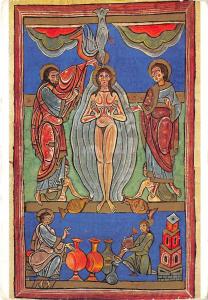 B69720 art reproduction Sacramentaire de Limoges The Baptism of Crist  postcard