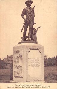 Concord Massachusetts Statue Of Minute Man Antique Postcard K40885