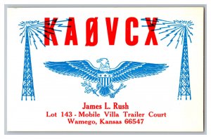 Postcard QSL CB Ham Radio Amateur Card From Wamego Kansas KAØVCX