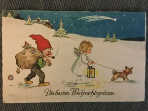 Die besten Weihnachtsgrusse Christmas Angel Elf German Postcard AMAG 2234