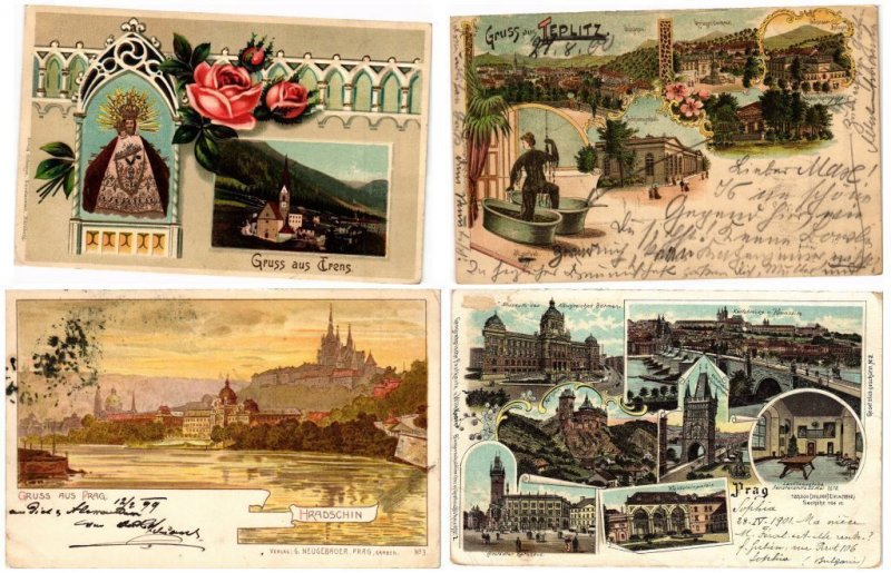 CZECH REPUBLIC, CZECOSLOVAKIA, 21 Vintage LITHOGRAPH POSTCARDS pre-1910 (L5792)