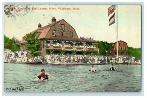 c1910 Water Sports On The Charles River Watham Massachusetts MA Antique Postcard