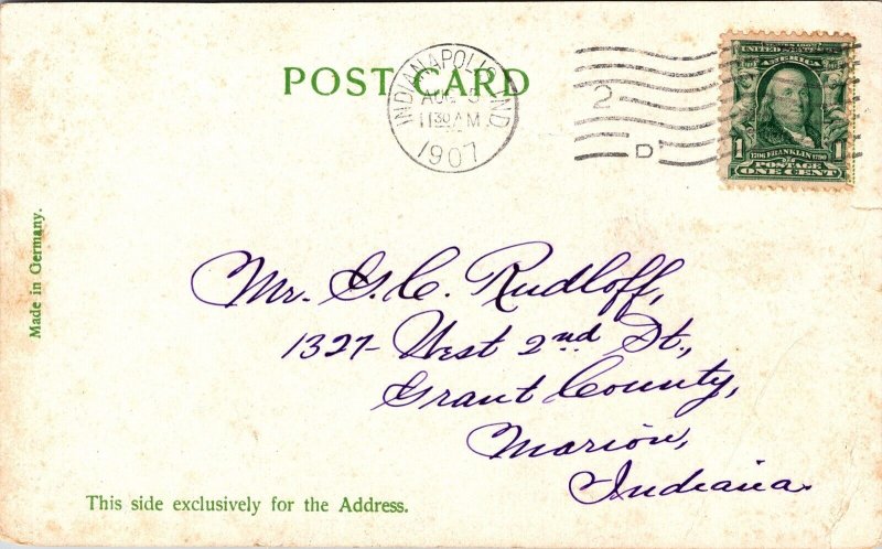 State Capitol Indianapolis Antique Undivided Back 1907 Cancel Pm Postcard