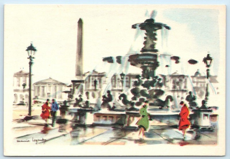 PARIS, FRANCE~ Artist Maurice Legendre PLACE de la CONCORDE 4x6 Postcard