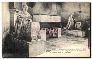 Statues Old Postcard Sens archbishops Jacques and Jean Perron and low relief ...