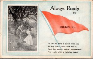 Postcard 1928 Pennant Romance KY Milton Always Ready I'd like to take a stroll