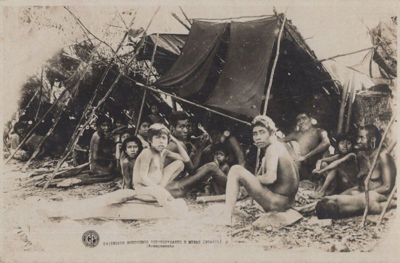 Indios BotocudosBrazil African American Tribe Camping Old Postcard