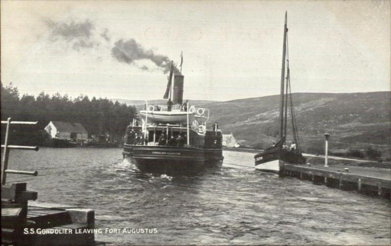 Scotland Steamer Boat SS Gondolier Leaving For Fort Augustus c1910 Postcard