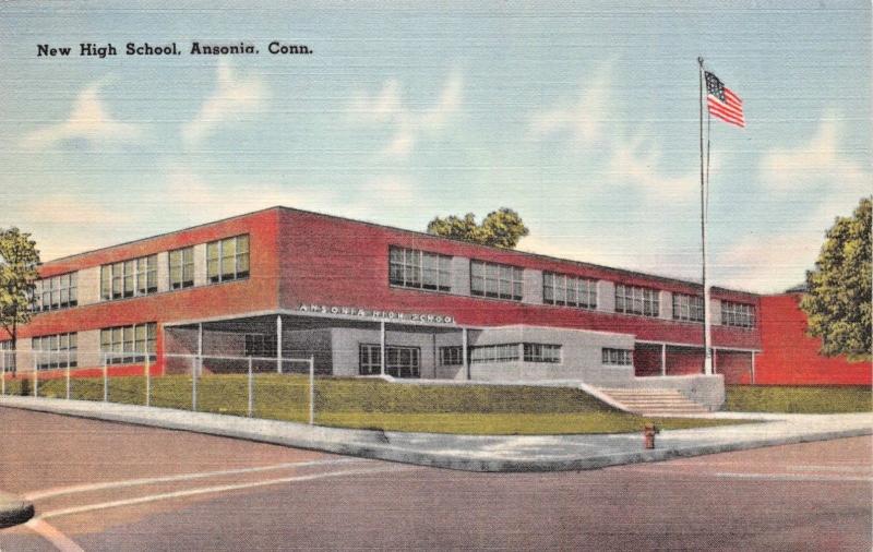 ARSONIA CONNECTICUT~NEW HIGH SCHOOL POSTCARD 1940s