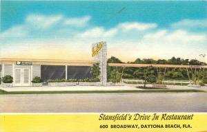 Linen Postcard Stansfield's Drive In Restaurant Daytona Beach FL