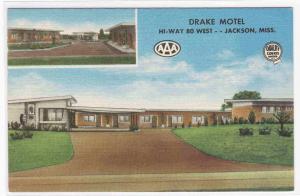 Drake Motel Jackson Mississippi linen postcard