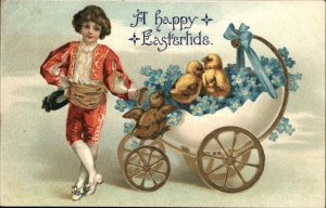 Easter Fantasy Little Boy Victorian Clothing Chicks Baby Carriage Vintage PC