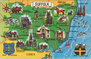 Cartography Postcard - Map of Suffolk Ref.RS33352