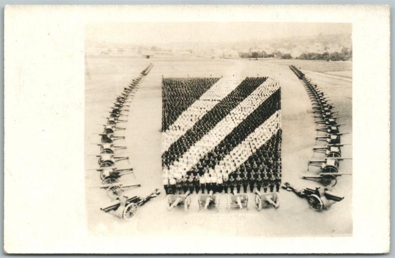 VINTAGE REAL PHOTO POSTCARD RPPC ARTILLERY MEN LIVING FLAG military