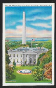 White House Washington Monument Washington DC unused c1940's