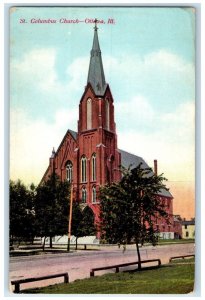 c1910 St. Columbus Church Chapel Exterior View Building Ottawa Illinois Postcard