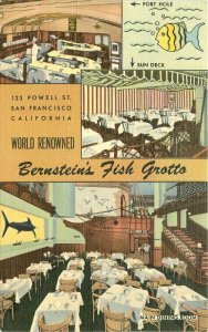 San Francisco California Seafood Bernstein Fish Grotto Postcard linen 21-6872