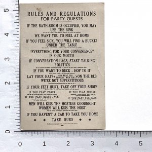 Vintage Humorous Card • Rules And Regulations For Party Guests