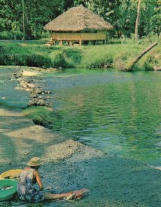 Vintage Postcard 1960s Laveuse Tahiti - THE LAUNDRESS