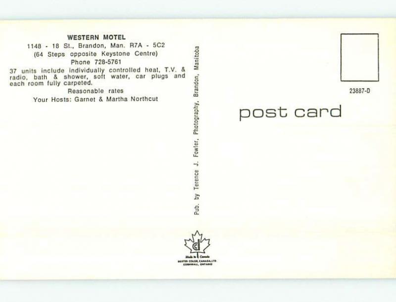 Unused Pre-1980 OLD CARS & WESTERN MOTEL Brandon MB M0174