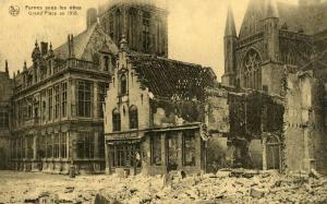 France - Furnes. WWI, 1918. Ruins at Grand Place