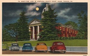 Vintage Postcard Night-Time View Of Stephens County Court House Toccoa Georgia