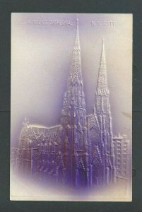 1908 Post Card NY St Patricks Cathedral In Purple Airbrushed Embossed