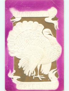 Pre-Linen thanksgiving art nouveau VERY LARGE EMBOSSED TURKEY k8876