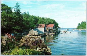 VINTAGE POSTCARD FISHING AND BOATING SCENE AT NEW HARBOR MAINE POSTED 1971