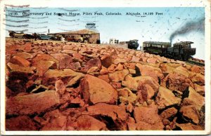 Vtg Pikes Peak Colorado CO Observatory Summit House Train 1920s Postcard