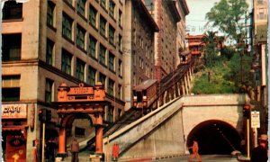 1950s Angel's Flight Railroad Bunker Hill Los Angeles CA Postcard