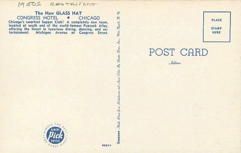 Chicago Illinois Congress Hotel New Glass Hat restaurant Dexter Postcard 4603