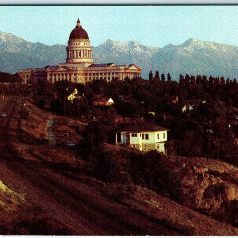 c1950s Salt Lake City, UT Utah State Capitol Hilltop Wasatch Mountains PC A306