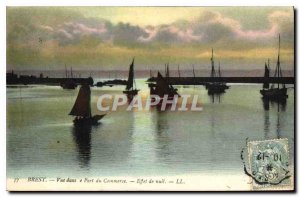 Old Postcard View in Brest in Port Trade Boat Night Effect