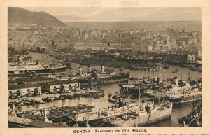 Italy sail & navigation themed postcard Genova harbour shipyard paquebot barge