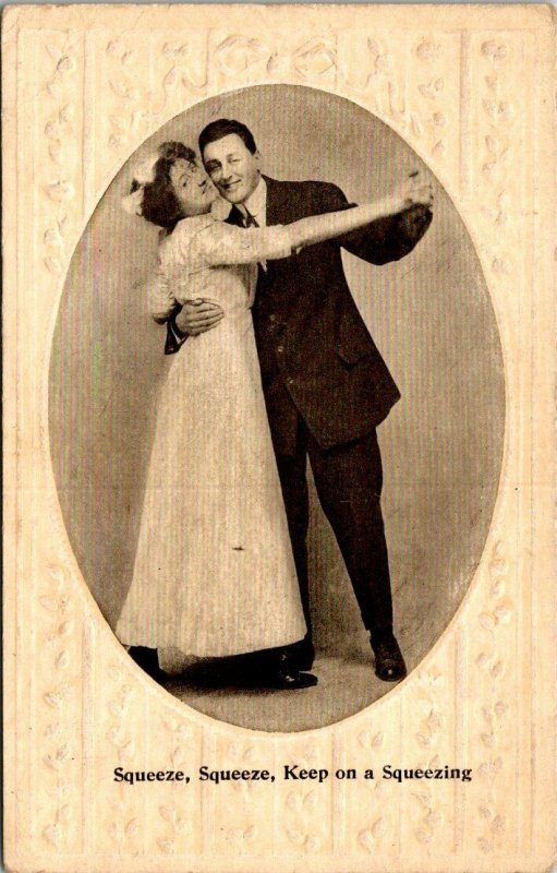 VTG Postcard Valentine Keep On Squeezing Dancing Poem Embossed Unposted 1857