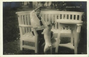 Crown Prince later King Olav V with Dog (1909) Norway Royalty RPPC Postcard