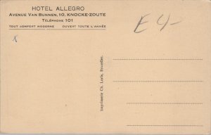 Belgium Hotel Allewgro Knokke Zoute Vintage Postcard C048